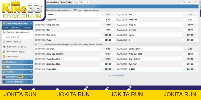 Thể thao King33 - Tỷ lệ kèo nhà cái xanh chín top 1 châu Á - JOKITA
