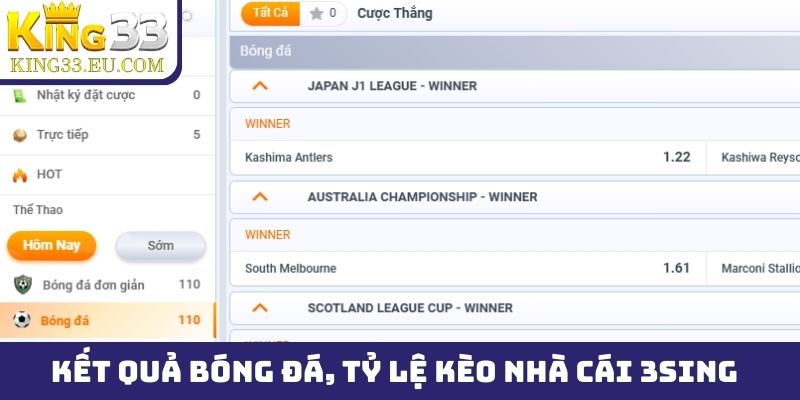 Kết quả bóng đá 3Sing - Tỷ lệ kèo 3Sing Sportsbook mới nhất - JOKITA