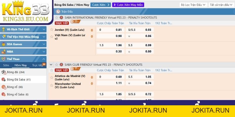 SABA thể thao - Tỷ lệ kèo bóng đá SABA mới nhất hôm nay - JOKITA